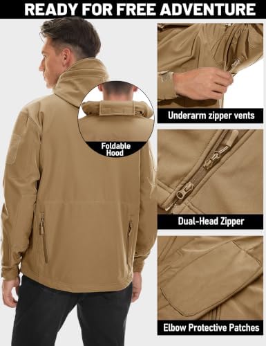 TACVASEN Men's Fleece Softshell Jacket Waterproof Winter Tactical Hooded