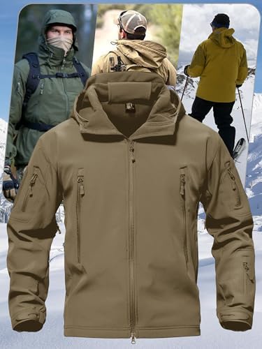 TACVASEN Men's Fleece Softshell Jacket Waterproof Winter Tactical Hooded