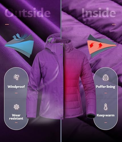 Women's 3 In 1 Waterproof Ski Jacket Windproof Snowboarding Jacket Warm Winter Snow Coat Raincoat