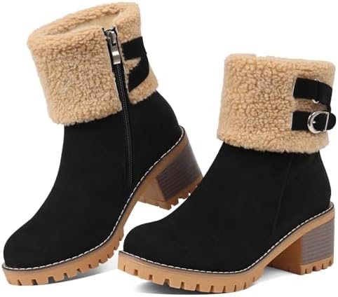 VIMISAOI Mid calf Winter Boots for Women Warm Ankle Snow Chunky Heel Boots