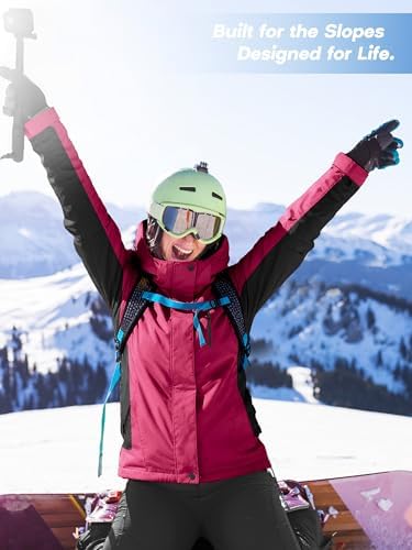 FREE SOLDIER Women's Waterproof Ski Snow Jacket Fleece Lined Warm Winter Rain Jacket with Hood Fully Taped Seams