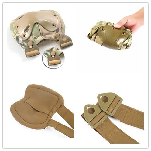 Military Tactical Knee Pad Elbow Pad Set Airsoft Knee Elbow Protective Pads Combat Paintball Skate Outdoor Sports Safety Guard Gear (X-Shape CP Camouflage, M, 4pcs Set)