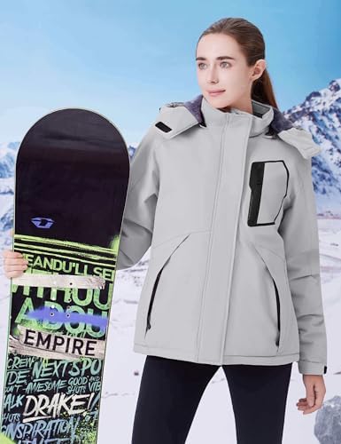WULFUL Women's Waterproof Ski Jacket Warm Winter Coats Windproof Winter Jackets for Women Fleece Lined Windbreaker with Hood
