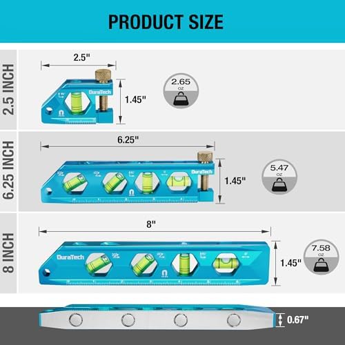 DURATECH 3-Piece Level Tool Set, Magnetic Torpedo Level with V-Groove