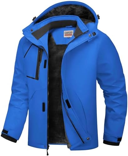 WULFUL Men's Waterproof Ski Jacket Warm Winter Coats Windproof Winter Jackets for Men Fleece Lined Windbreaker with Hood