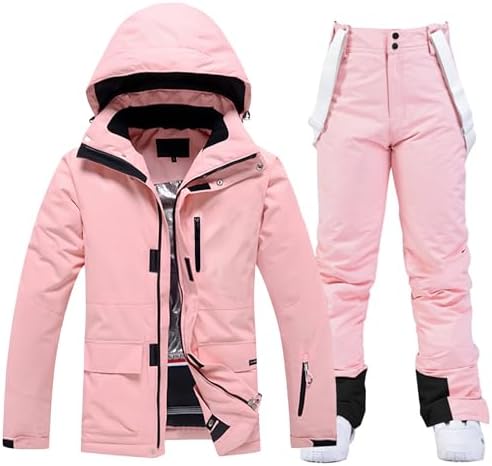 Women's Ski Jackets and Bib Pants Set Windproof Waterproof Insulated Snowsuit