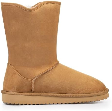 KRABOR Womens Suede Snow Boots Mid-Calf Winter Shoes with Side Bows
