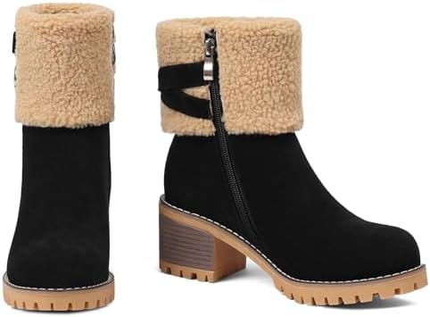VIMISAOI Mid calf Winter Boots for Women Warm Ankle Snow Chunky Heel Boots