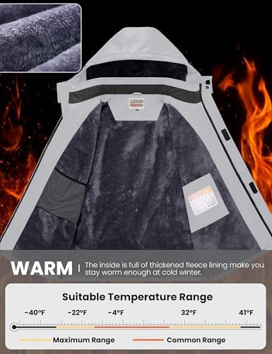 WULFUL Men's Waterproof Ski Jacket Warm Winter Coats Windproof Winter Jackets for Men Fleece Lined Windbreaker with Hood