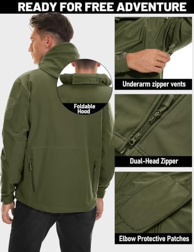 TACVASEN Men's Fleece Softshell Jacket Waterproof Winter Tactical Hooded