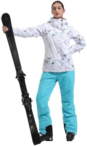 Womens Ski Jacket Pants Set Waterproof Snowboard Snow Pants Hooded