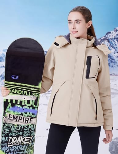 WULFUL Women's Waterproof Ski Jacket Warm Winter Coats Windproof Winter Jackets for Women Fleece Lined Windbreaker with Hood