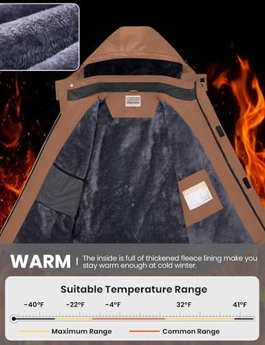 WULFUL Men's Waterproof Ski Jacket Warm Winter Coats Windproof Winter Jackets for Men Fleece Lined Windbreaker with Hood