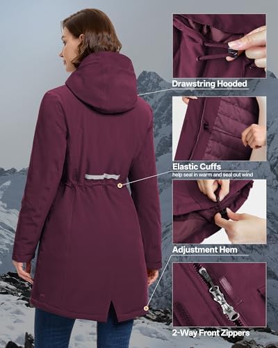 33,000ft Women's Waterproof Winter Coat Long Insulated Jacket with hood