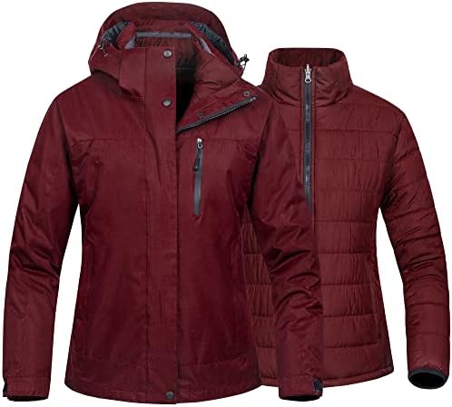 Women's 3 In 1 Waterproof Ski Jacket Windproof Snowboarding Jacket Warm Winter Snow Coat Raincoat
