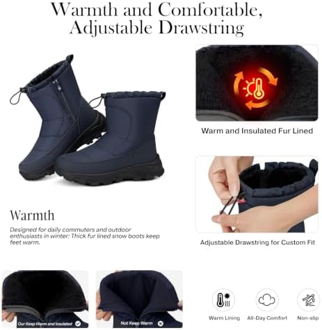 TEMOFON Winter Snow Boots for Women: Comfortable Warm Fur Lined Ankle Boot