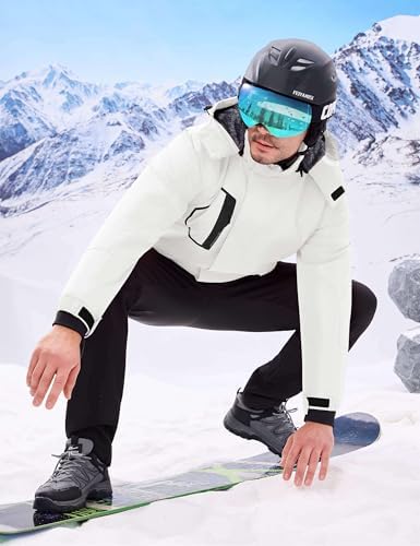 WULFUL Men's Waterproof Ski Jacket Warm Winter Coats Windproof Winter Jackets for Men Fleece Lined Windbreaker with Hood