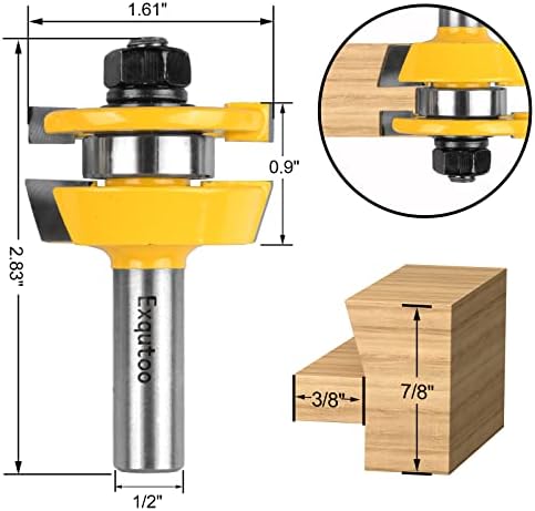 Exqutoo 1/2-Inch Shank 2 Set Bevel Shaker Rail and Stile Router Bits