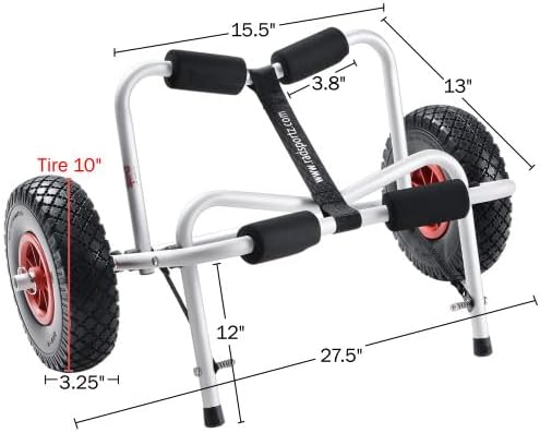 Kayak Cart - Canoe Dolly with Airless Tires, Aluminum Frame, and 140lb Capacity for Transporting Jon Boats, Paddleboards, SUP by Rad Sportz (White)