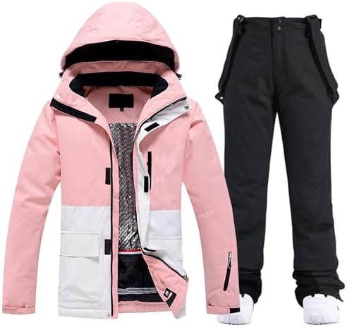Women's Ski Jackets and Bib Pants Set Windproof Waterproof Insulated Snowsuit