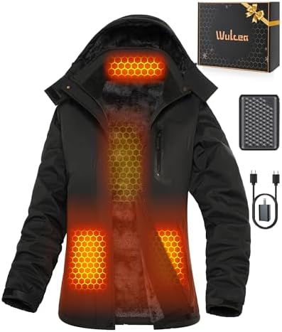 Wulcea Graphene Heated Jacket for Women Fur Lined with Large Capacity Battery Pack