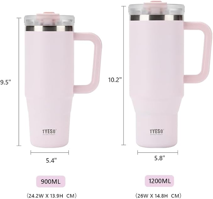 TYESO Vacuum Insulated Tumbler Water Bottle Cold Insulation Stainless Steel Bottle Straw Handle Mug Double Wall Wide Mouth (YELLOW, 30 oz)