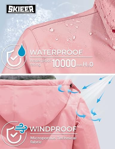 Women's Ski Jacket Waterproof Windproof Warm Hooded Winter Coat Snow