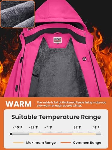 WULFUL Women's Waterproof Ski Jacket Warm Winter Coats Windproof Winter Jackets for Women Fleece Lined Windbreaker with Hood