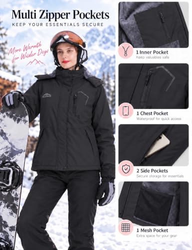 ELLSWOS Womens Winter Coats Waterproof Ski Jacket Warm Snow Raincoat