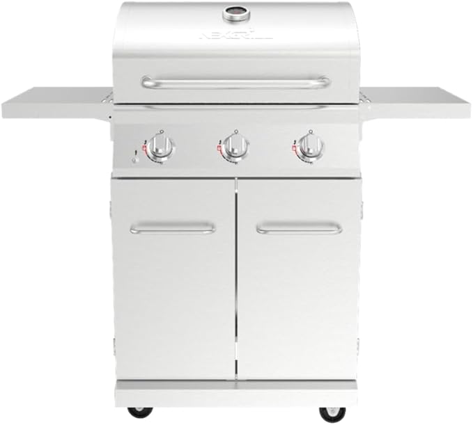 Nexgrill ステンレス製 3バーナー プロパンガスグリル 折りたたみ式サイドシェルフ付き、40,500BTUS、調理面積591.05平方インチ、屋外調理、グリル、バーベキュー、裏庭、テールゲーティングに最適、720-0830MN