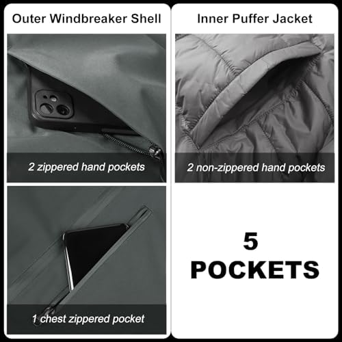 33,000ft Men's Hooded Waterproof 3 in 1 Snow Ski Jacket Winter Puffer Coat