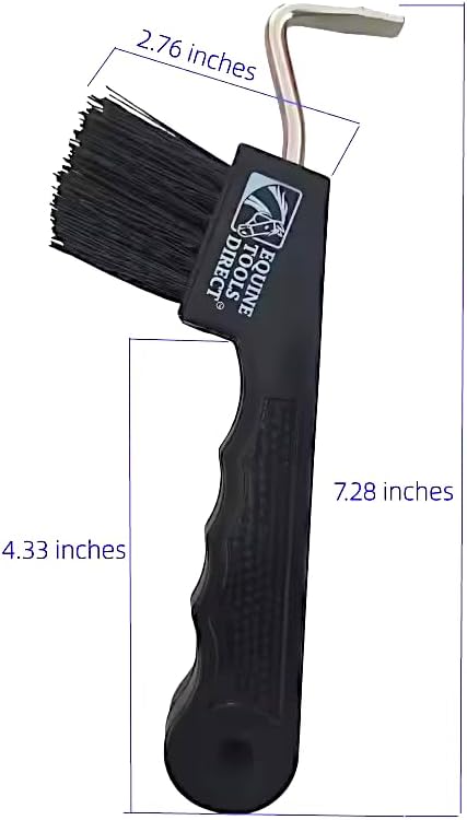 Horse Hoof Pick with Brush, Soft Touch Ergonomic Black Handle, Durable Plastic Hoof Cleaner Tool for Horses, Ponies & Farrier Use