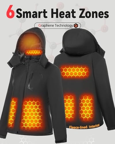 Wulcea Graphene Heated Jacket for Women Fur Lined with Large Capacity Battery Pack