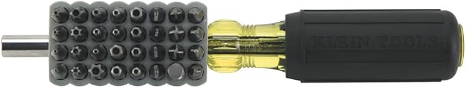 Klein Tools 32510 Magnetic Multibit Screwdriver with Sturdy Torx, Hex, Spanner, Tri-Wing, Torq and Nut Tamperproof Bits and Storage Block