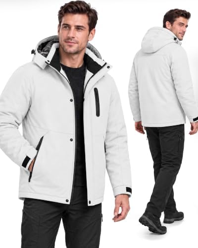 Yufawow Magnetic Placket No Fumbling Just Snap Men Winter Jacket Skiing Jacket Insulated Fleece Lined Waterproof Windbreaker for Snowboard Hiking Camping ATV Outdoor Work
