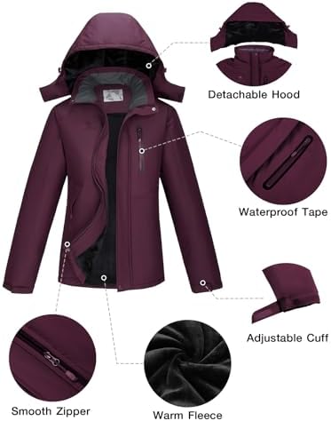 CAMEL CROWN Women's Winter Coats Hooded Ski Jacket Warm Fleece Waterproof Snowboard Jacket Windproof Windbreaker