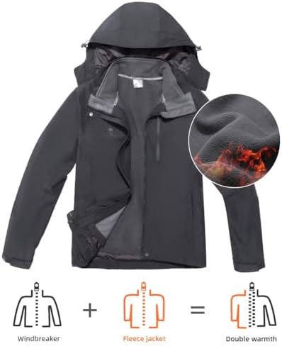 CAMEL CROWN Women's Waterproof Ski Jacket 3 in 1 Winter Coat Windbreaker Snowboard Jackets for Rain Snow Outdoor Hiking