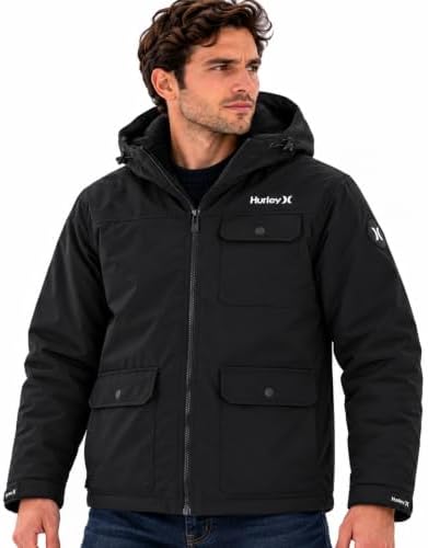 Hurley Mens Winter Parka Jacket, Sherpa Lined Hooded Winter Coat