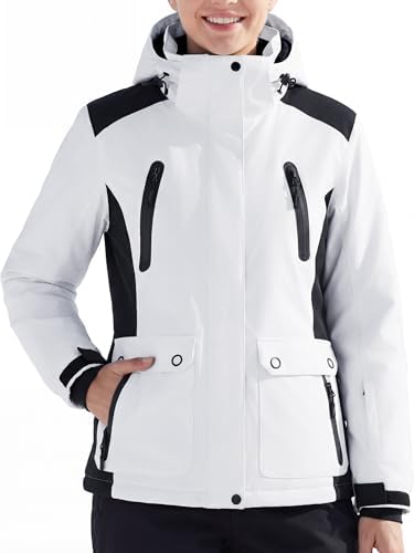 FREE SOLDIER Women's Waterproof Ski Snow Jacket Warm Fleece Lined Winter Rain Jacket with Hood Fully Taped Seams