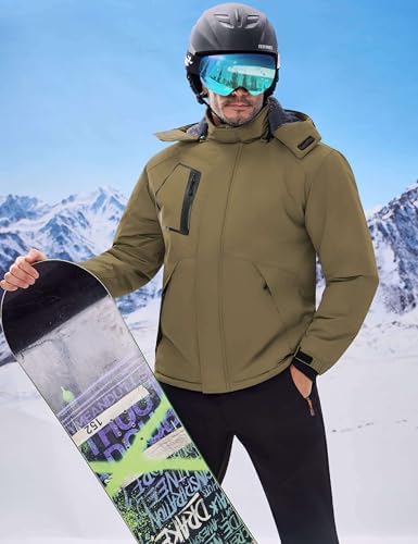 WULFUL Men's Waterproof Ski Jacket Warm Winter Coats Windproof Winter Jackets for Men Fleece Lined Windbreaker with Hood
