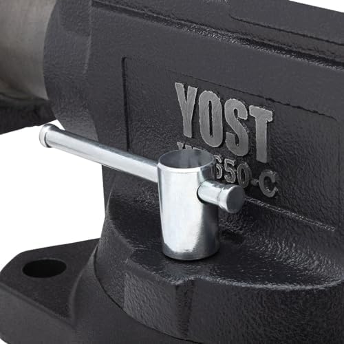 Yost HD650-C Heavy Duty 6-1/2 Inch Mechanics Work Bench Vise | Heavy Duty Woodworking & Metal Work Table with Secure Grip Swivel Base | 60,000 PSI Casting Iron Material with Extra-large Anvil Surface