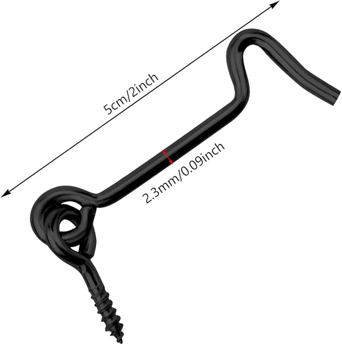 8 Pcs 2 inches Cabin Hook Eye Latch Gate Door Swivel Window Door Hook with Mounting Screws (Black, 2 inches)