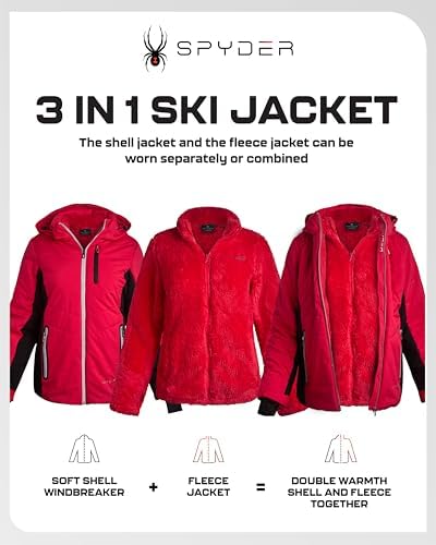 Spyder Womens 3 in 1 Ski Jacket - Waterproof Winter Coat with Puffer Liner