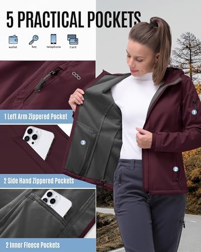 33,000ft Women's Softshell Jacket Waterproof Hooded Fleece Lined Rain Coat