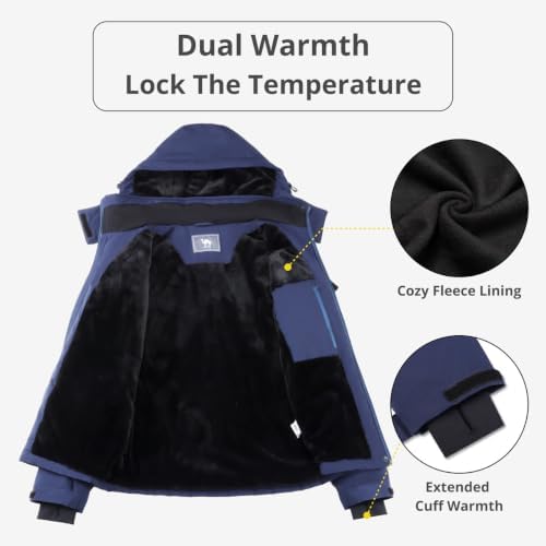 CAMEL CROWN Women's Ski Jacket Waterproof Warm Coat Winter Fleece Snow Coat Hooded Snowboarding Jacket