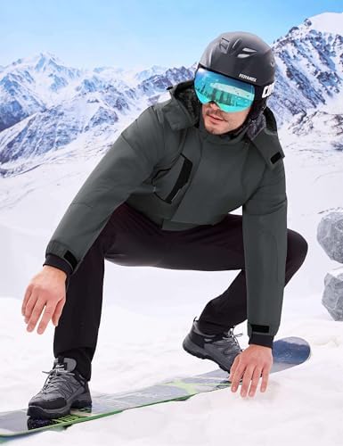 WULFUL Men's Waterproof Ski Jacket Warm Winter Coats Windproof Winter Jackets for Men Fleece Lined Windbreaker with Hood