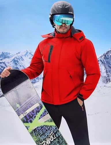 WULFUL Men's Waterproof Ski Jacket Warm Winter Coats Windproof Winter Jackets for Men Fleece Lined Windbreaker with Hood
