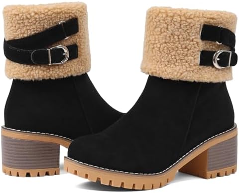 VIMISAOI Mid calf Winter Boots for Women Warm Ankle Snow Chunky Heel Boots