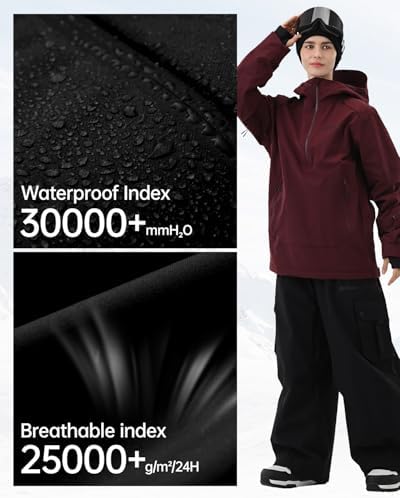 Womens Snowboard Jacket 3L Baggy Anorak Ski Pullover Hoodie