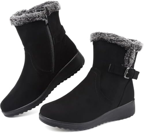 Womens Snow Boots Leather Winter Warm Boots Platform Ankle Booties